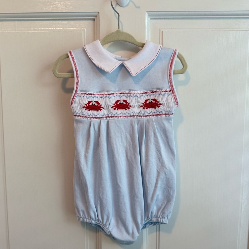 Magnolia Baby Boys Blue Crab Smocked Bubble